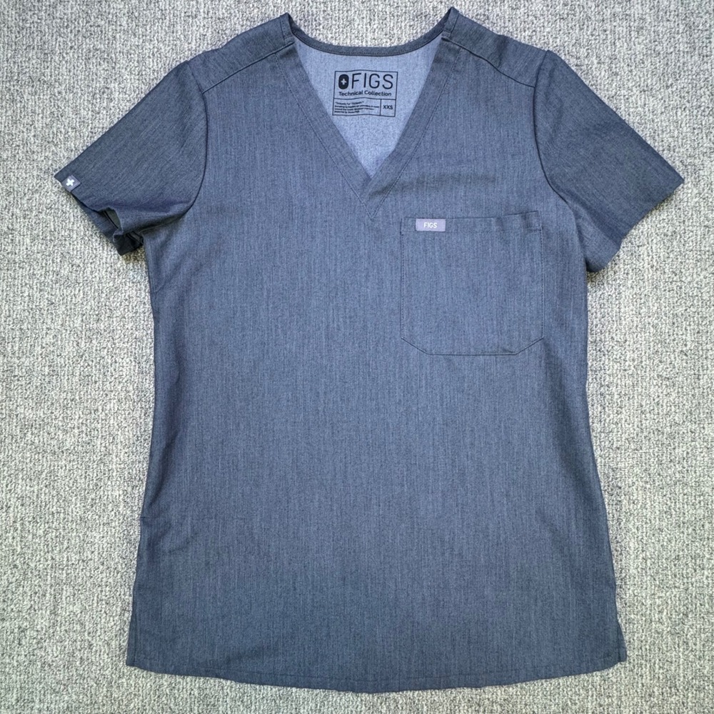 FIGS Casma Scrub Top XXS Heather Charcoal V Neck Stretch Medical Workwear NWOT